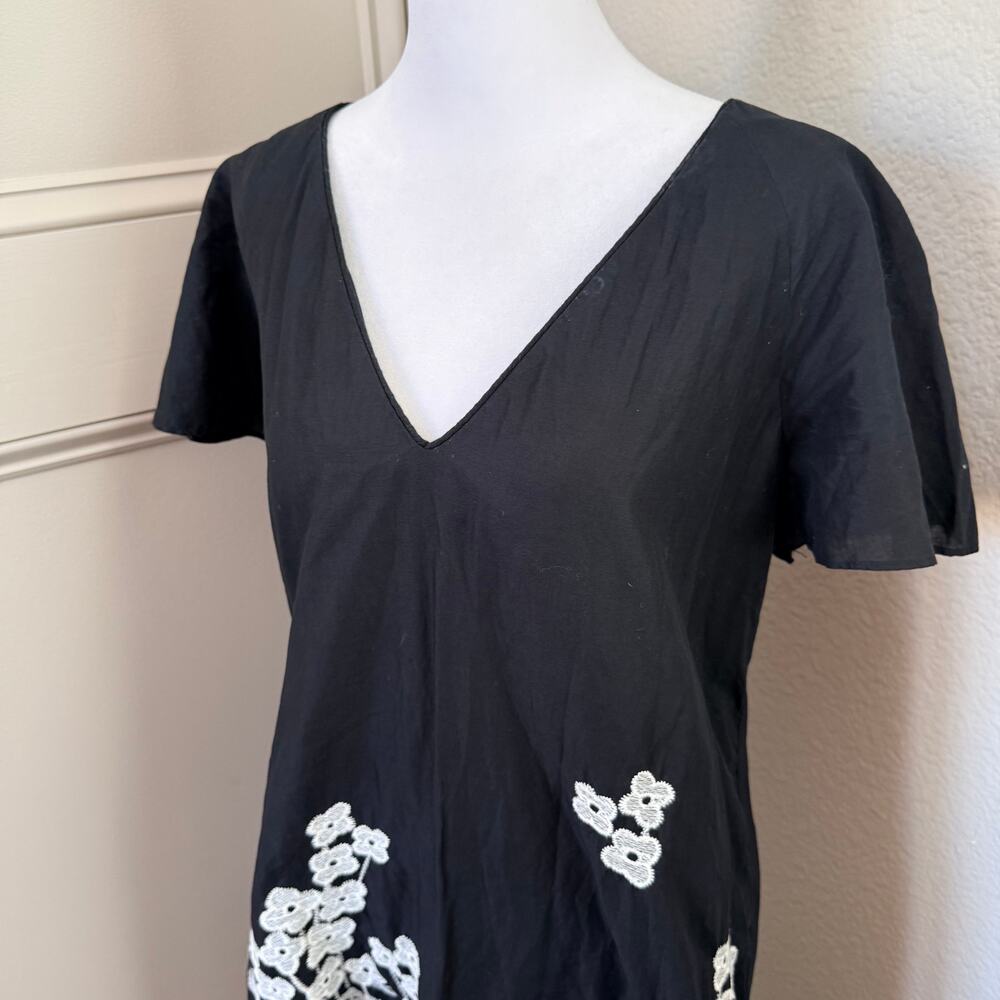 Corey Lynn Calter Black White Floral Embroidered V-Neck Cotton Midi Dress Sz M - Picture 3 of 6